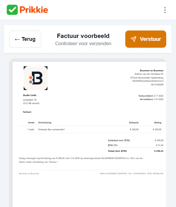 Voorbeeld van een factuur met bedrijfslogo